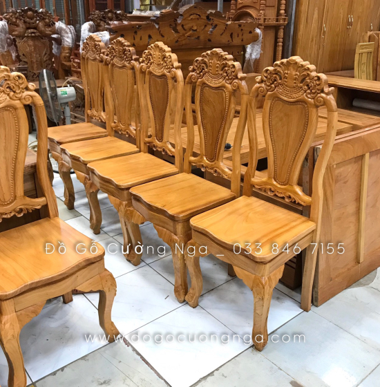 Bộ bàn ăn gỗ gõ đỏ 6 ghế - bàn vuông hiện đại 