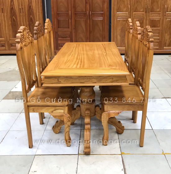 Bộ bàn ăn gỗ gõ đỏ 6 ghế - bàn vuông hiện đại 