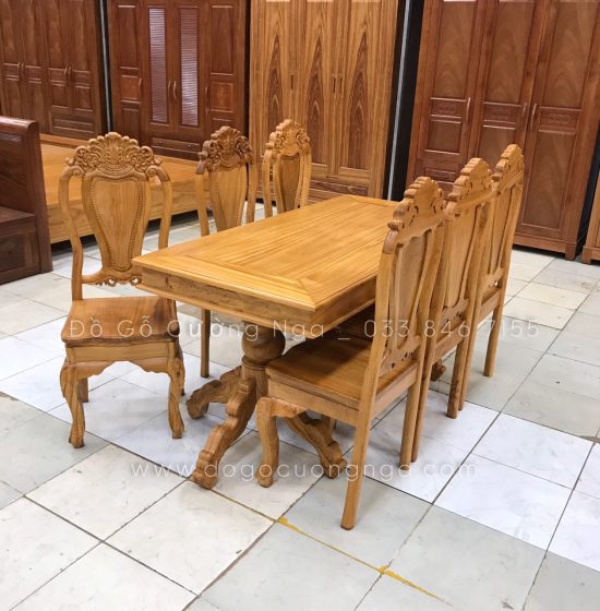 Bộ bàn ăn gỗ gõ đỏ 6 ghế - bàn vuông hiện đại 