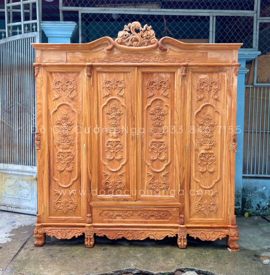Tủ áo gỗ gõ đỏ - 4 cánh mẫu nữ hoàng 