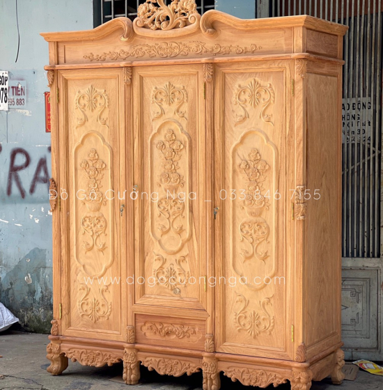Tủ áo gỗ gõ đỏ 3 cánh - 1m6 cao cấp 