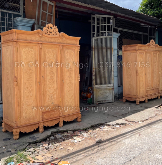 Tủ áo gỗ gõ đỏ 3 cánh - 1m6 cao cấp 