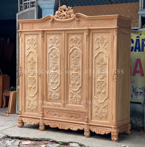 Tủ áo gỗ gõ đỏ - 4 cánh mẫu nữ hoàng 