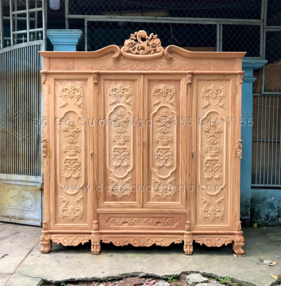 Tủ áo gỗ gõ đỏ - 4 cánh mẫu nữ hoàng 