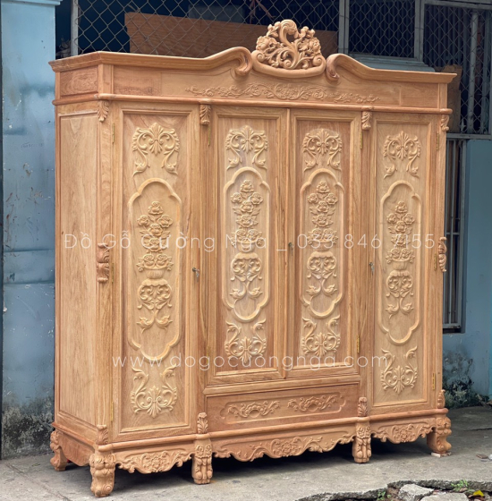 Tủ áo gỗ gõ đỏ - 4 cánh mẫu nữ hoàng 