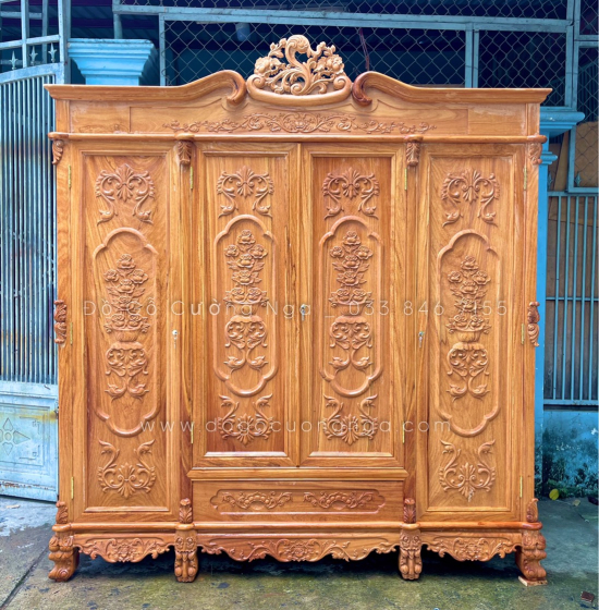 Tủ áo gỗ gõ đỏ - 4 cánh mẫu nữ hoàng 
