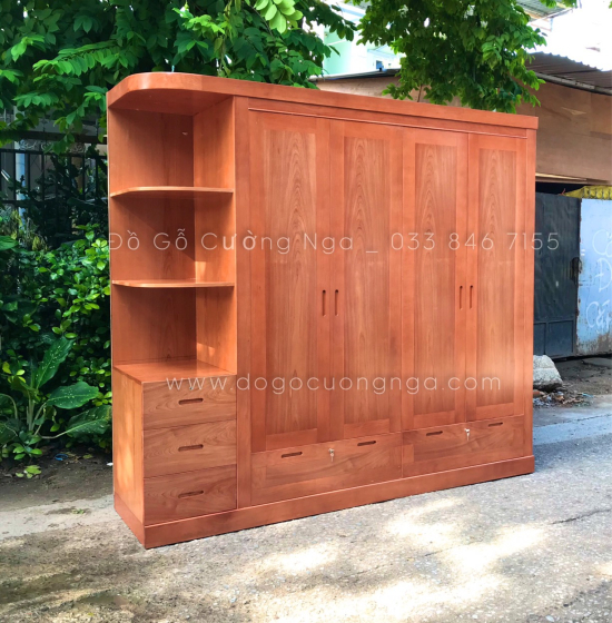 Tủ quần áo gỗ xoan đào 4 cánh 2m3 kèm kệ trang trí - vế trái 