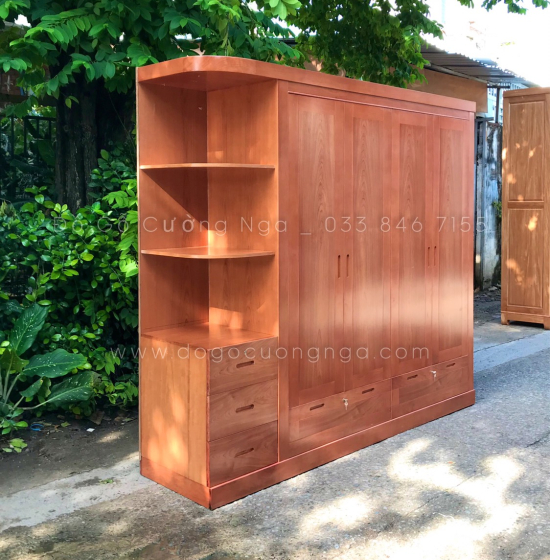 Tủ quần áo gỗ xoan đào 4 cánh 2m3 kèm kệ trang trí - vế trái 