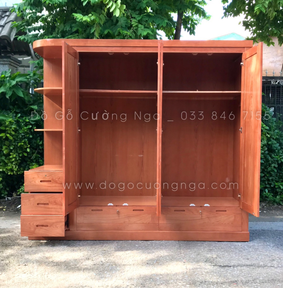 Tủ quần áo gỗ xoan đào 4 cánh 2m3 kèm kệ trang trí - vế trái 