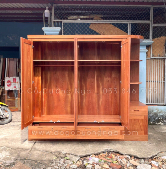 Tủ quần áo gỗ xoan đào 2m3 kèm góc trang trí - vế phải 