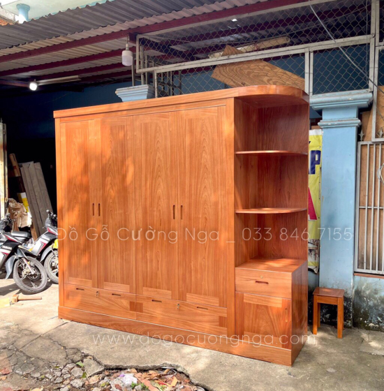 Tủ quần áo gỗ xoan đào 2m3 kèm góc trang trí - vế phải 