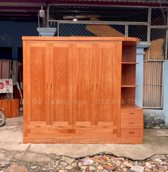 Tủ quần áo gỗ xoan đào 2m3 kèm góc trang trí - vế phải 