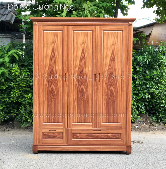 Tủ Quần Áo Gỗ Cẩm Vân 3 Cánh Trơn CV 29.4
