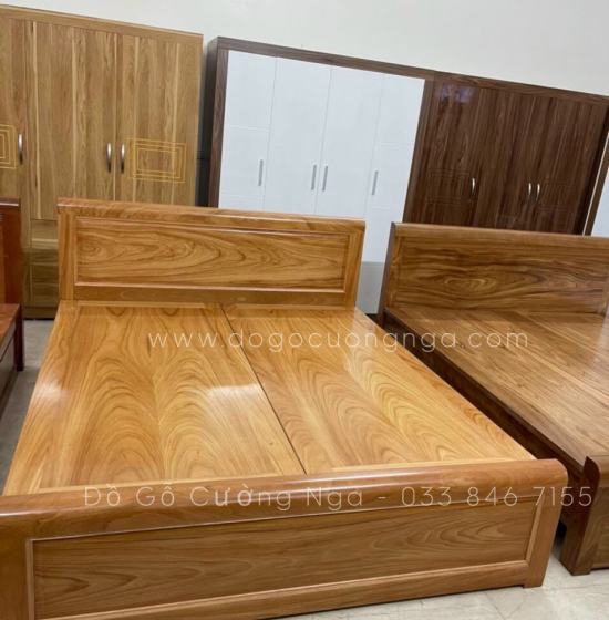 Giường gỗ gõ đỏ hiện đại vạt phản liền - mẫu bắt chỉ 