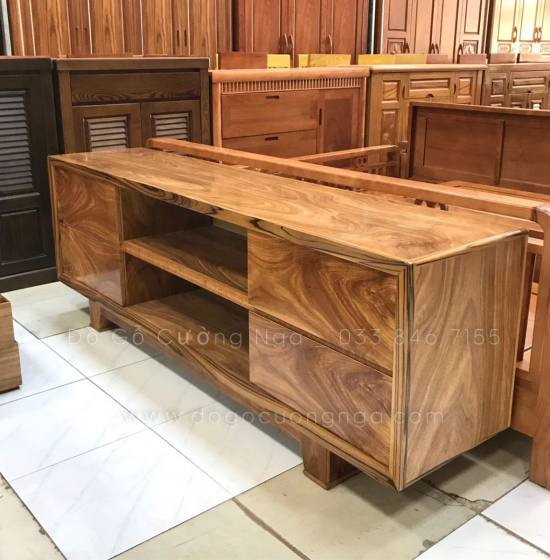 Kệ Tivi Gỗ Hương Xám Chân Vát - Hiện Đại KG 022