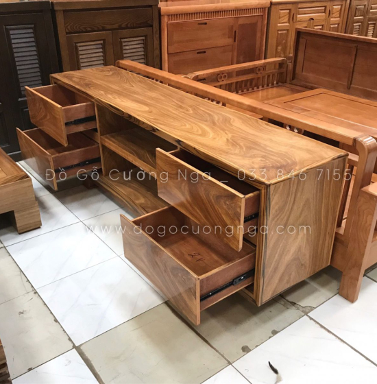 Kệ Tivi Gỗ Hương Xám Chân Vát - Hiện Đại KG 022