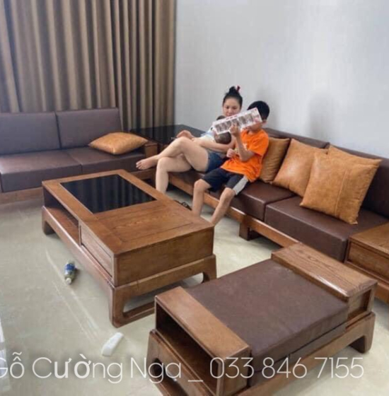 Bộ Sofa 2 Văng Gỗ Sồi Nga Lau Màu Óc Chó Hiện Đại 