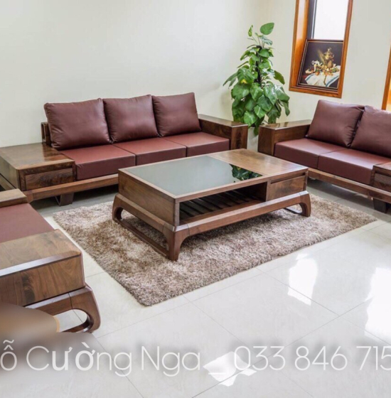 Bộ Sofa 2 Văng Gỗ Sồi Nga Lau Màu Óc Chó Hiện Đại 