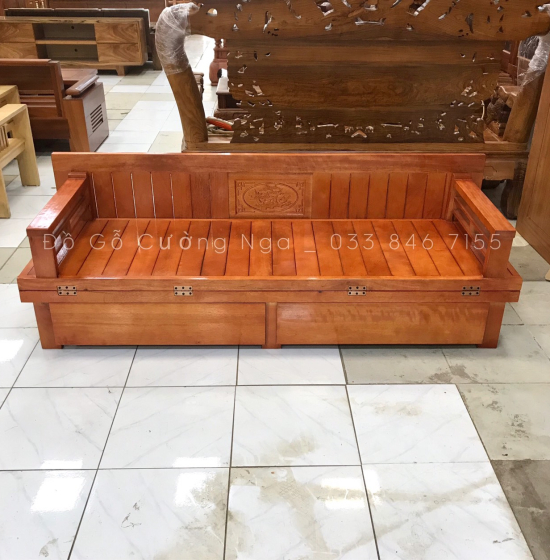 Giường gấp ô kéo gỗ sồi 1m2x1m9 - màu cánh gián 