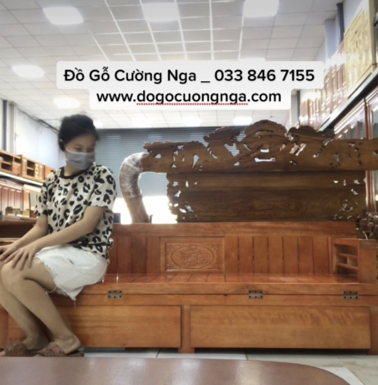 Giường gấp ô kéo gỗ sồi 1m2x1m9 - màu cánh gián 