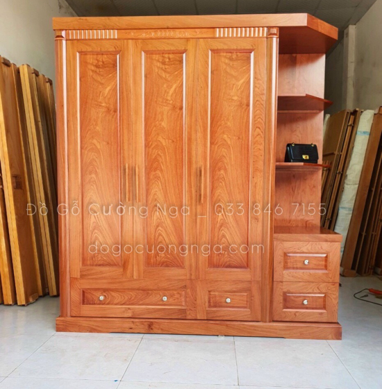 Tủ quần áo gỗ hương đá 3 cánh 1m9 - vế phải 