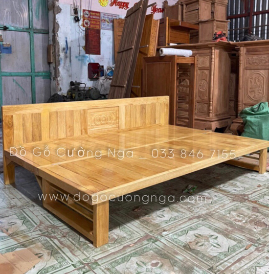 Ghế Giường Gấp Đa Năng Gỗ Sồi 1m4x1m9 Màu Tự Nhiên Giá Rẻ 