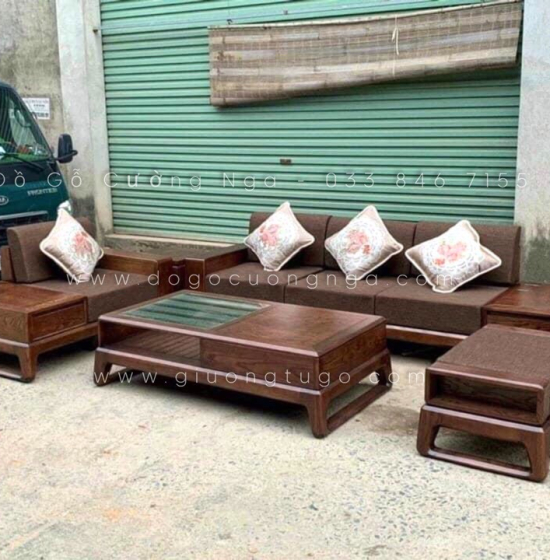 Bộ bàn ghế sofa 2 văng chân hươu gỗ sồi nga - màu óc chó 