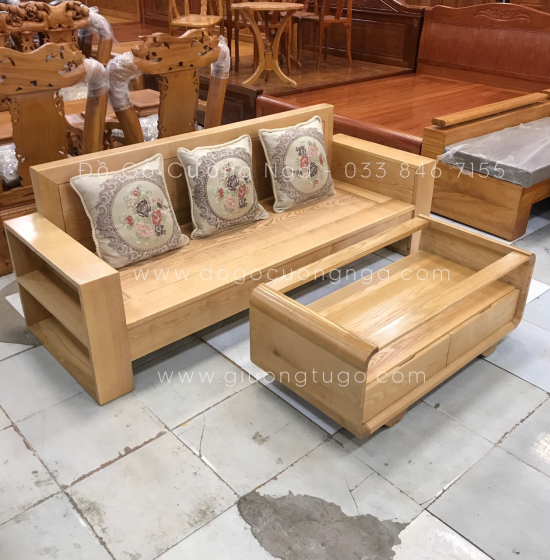 Bộ Ghế Sofa Văng Gỗ Sồi Nga 2m - Màu Tự Nhiên 