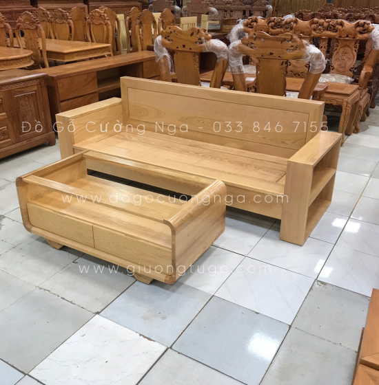Bộ Ghế Sofa Văng Gỗ Sồi Nga 2m - Màu Tự Nhiên 