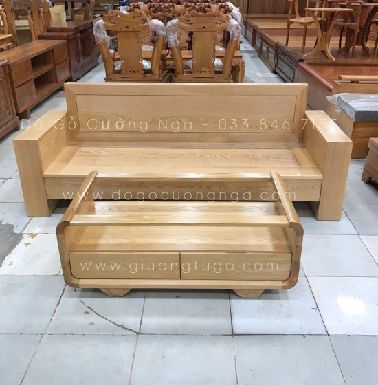 Bộ Ghế Sofa Văng Gỗ Sồi Nga 2m - Màu Tự Nhiên 