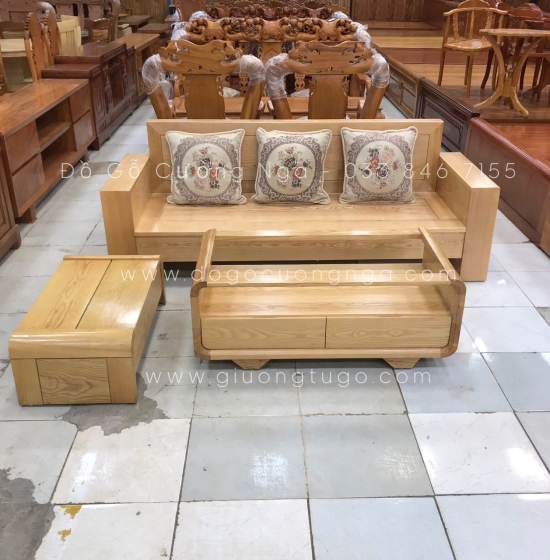 Bộ Ghế Sofa Văng Gỗ Sồi Nga 2m - Màu Tự Nhiên 