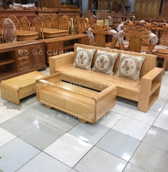 Bộ Ghế Sofa Văng Gỗ Sồi Nga 2m - Màu Tự Nhiên 
