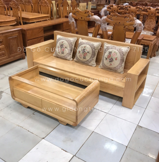 Bộ Ghế Sofa Văng Gỗ Sồi Nga 2m - Màu Tự Nhiên 
