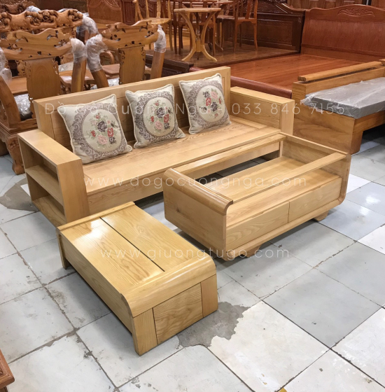 Bộ Ghế Sofa Văng Gỗ Sồi Nga 2m - Màu Tự Nhiên 