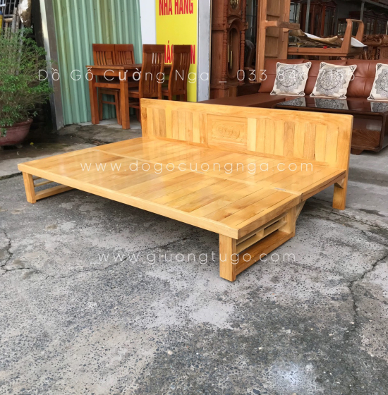 Ghế Giường Gấp Đa Năng Gỗ Sồi 1m4x1m9 Màu Tự Nhiên Giá Rẻ 