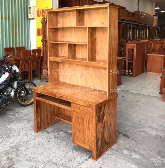 Bàn Học Sinh Gỗ Hương Xám 1m2 Kèm Giá Sách Hiện Đại 