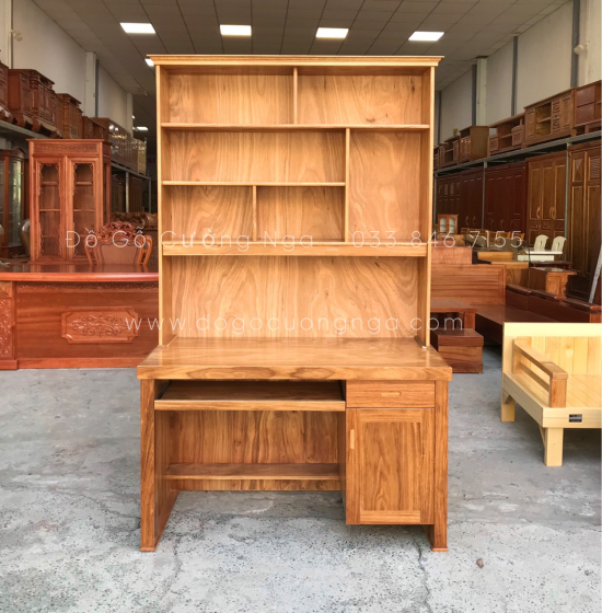 Bàn Học Sinh Gỗ Hương Xám Kết Hợp Giá Sách