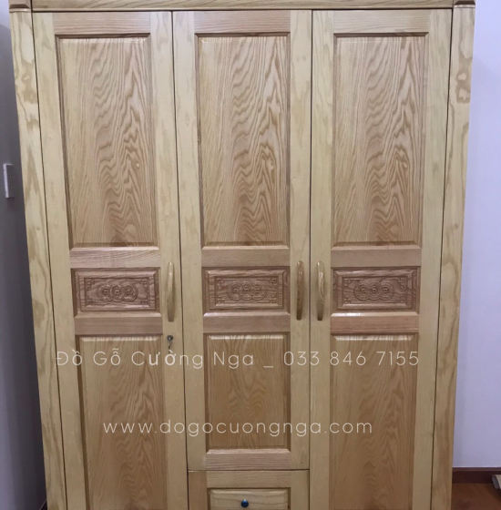 Tủ áo gỗ sồi - 3 cánh mẫu đồng tiền - hiện đại