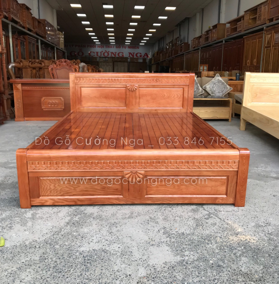 Giường gỗ sồi nga vạt phản mẫu quạt - màu cánh gián