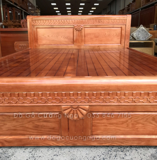 Giường gỗ sồi nga vạt phản mẫu quạt - màu cánh gián