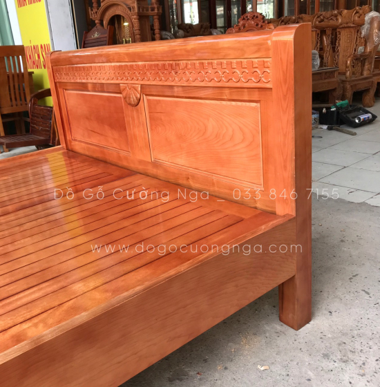 Giường gỗ sồi nga vạt phản mẫu quạt - màu cánh gián