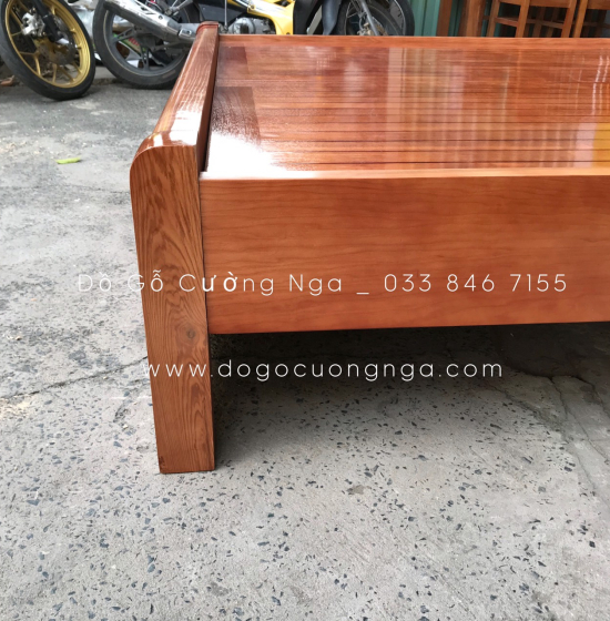 Giường gỗ sồi nga vạt phản mẫu quạt - màu cánh gián