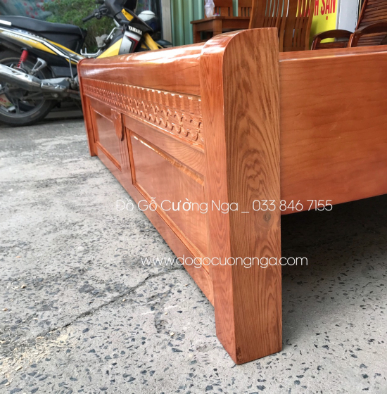 Giường gỗ sồi nga vạt phản mẫu quạt - màu cánh gián