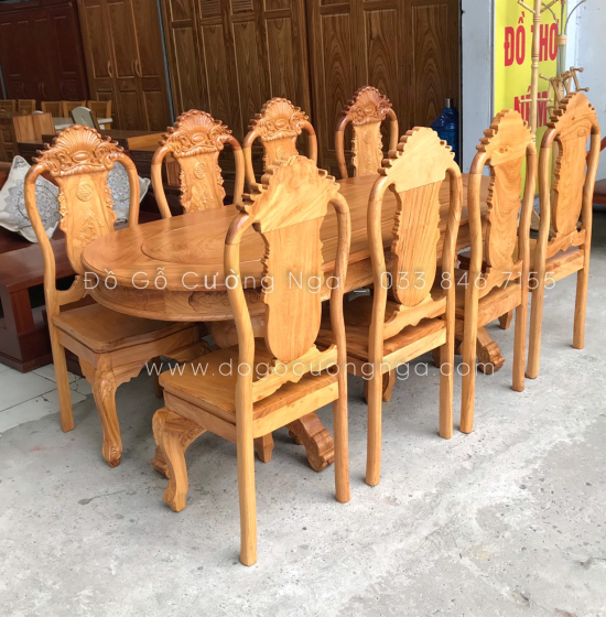 Bộ Bàn Ăn Gỗ Gõ Đỏ Cao Cấp 8 Ghế Mẫu Ovan Đẹp Đẳng Cấp 