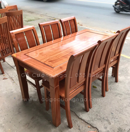 Bàn ăn gỗ Xoan Đào mặt liền 1m6 - 6 ghế BG 051