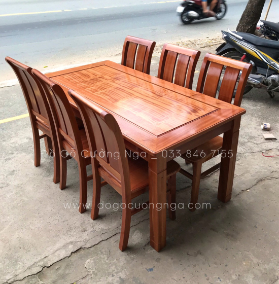 Bàn ăn gỗ Xoan Đào mặt liền 1m6 - 6 ghế BG 051