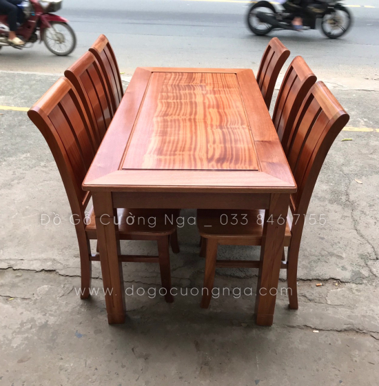 Bàn ăn gỗ Xoan Đào mặt liền 1m6 - 6 ghế BG 051