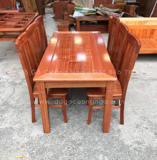 Bộ bàn ăn gỗ Xoan Đào 6 ghế mặt liền - ghế lan dọc 