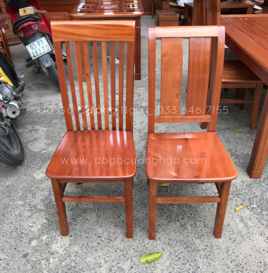 Bộ bàn ăn gỗ Xoan Đào 6 ghế mặt liền - ghế lan dọc 