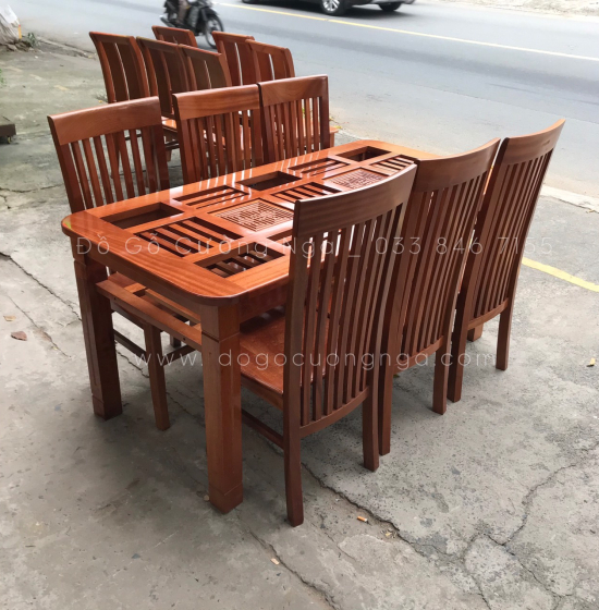 Bộ bàn ăn gỗ xoan đào 6 ghế 2 tầng - 1m6 BG 037